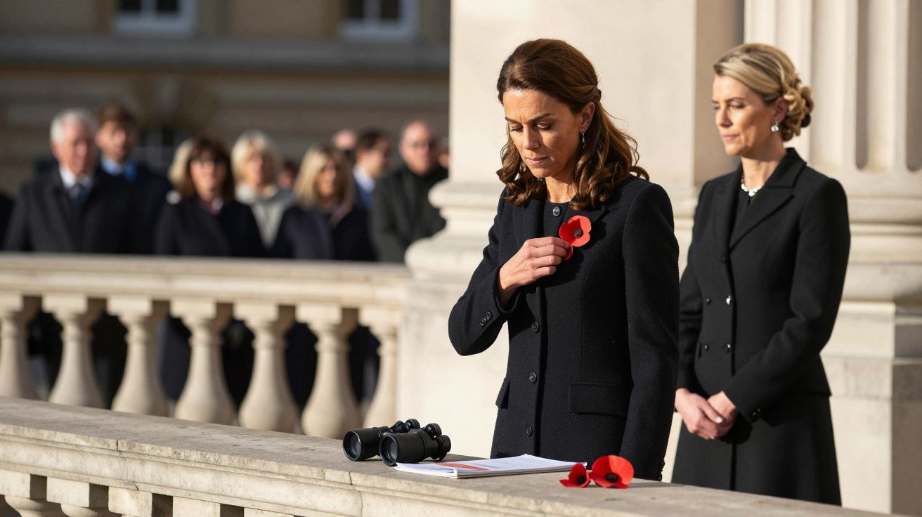Mulheres em mantos pretos, uma com flor vermelha no peito, em cerimónia ao ar livre com pessoas ao fundo.